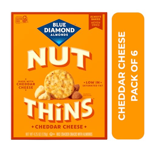 Image of Blue Diamond Almonds Nut Thins Cheddar Cheese Gluten Free Cracker Crisps, 4.25 Oz Boxes (Pack of 6)