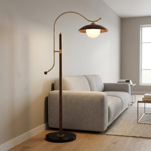 Image of Floor Lamp 3-Color CCT (Warm + Natural + Cold White) | Metal & Wood Arc Standing Lamp for Living Room, Bedroom | E27 | Home Decor