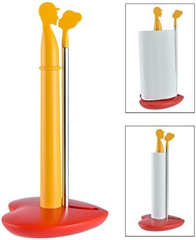 Paper Towel Holder,Original Design Vertical Countertop, Easy One-Handed Tear Paper Towel Holder Standing with Weighted Base And Suction, Tension Arm Fits Any Size Roll（Stainless Steel, Yellow）