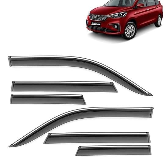 Car Compatible Wind Deflectors Rain Guard Door Visor for Maruti Suzuki Ertiga (2018-2022 Model) - Chrome Lined, Polycarbonate, Smoke, Set of 6 Pcs-image-46