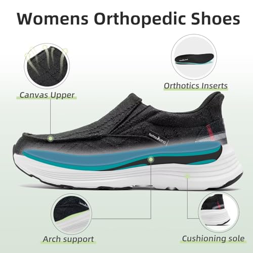 OrthoComfoot Women's Orthopedic Slip On Loafers: Comfortable Orthotic Walking Shoes with Arch Support for Plantar Fasciitis, Canvas Thick Sole Loafers for Foot and Heel Pain Relief3