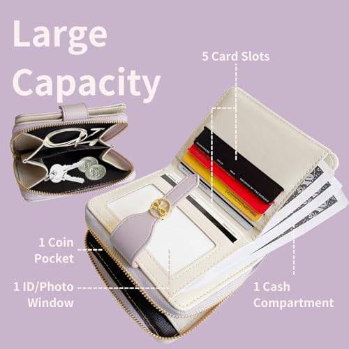 Image of Cute Wallet Girls Bow Small Little Wallets For Women Zipper Coin Pocket Purse (Purple)