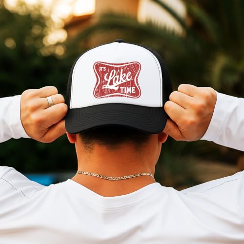 Image of It's Lake Time Summer Classic 5 Panel Foam Front Mesh Snap Back Trucker Hat