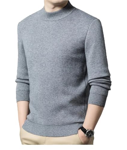 Dcvmvmn Men's Winter Half High Collar Sweater Thickened Fleece Knit Pullover Gray
