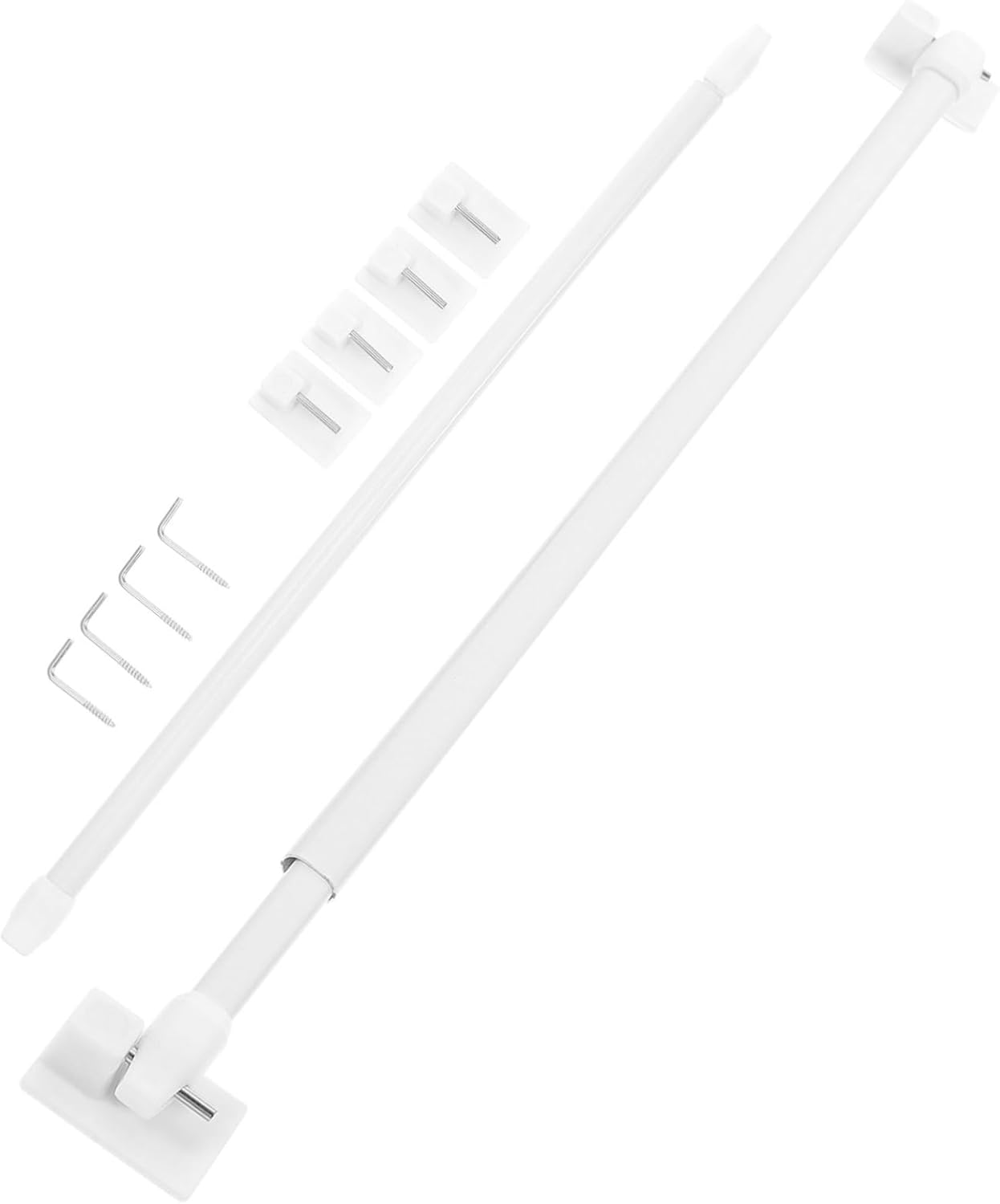 2pcs Adhesive Extendable Curtain Rods, Small Plastic White