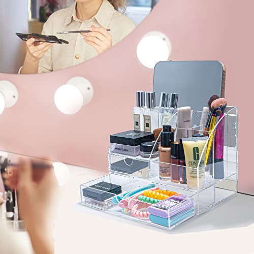 Arcobis Acrylic Desk Organizer With 2 Drawers, Clear Office Desktop Accessories Stationery Pen Organizer For Desk, Features 5 Compartments + 2 Sliding Drawer #TOP7