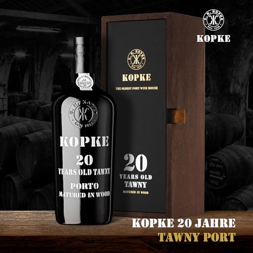 Kopke Tawny Portwein 20 Jahre alt - Exquisit im Holzfass Gereifter Portwein rot | Preisgekrönter Dessertwein | Elegante Flasche mit 0,75l, 20% Vol. in Geschenkkarton aus Holz
