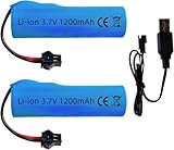 VBILUM 1200mah 3.7V Rechargeable Battery SM-2P Plug with USB Charger for RC Car RC Trucks Toy Robots Bazooka Rocket Bubble Gun Battery Replacement 2 Pack