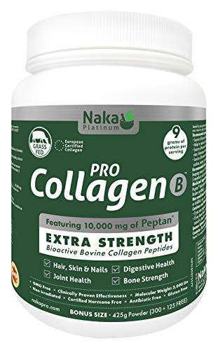 Naka Platinum Pro Collagen featuring 10,000 mg of Peptain, Extra Strength Bioactive Bovine Collagen Peptides. For Skin, Nails, Bones and Joints. Bonus Size 425 g (300+125 Free) powder