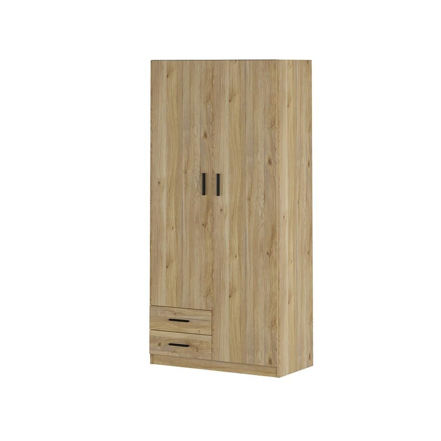 Homey - Armario de Dos Puertas Modelo Alais para Dormitorios de Matrimonio e Infantiles, Color Roble Miel, Medidas: 80 cm Ancho x 180 cm Alto x 52 cm Fondo