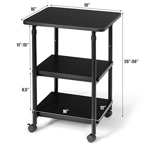 Tangkula 3-Tier Adjustable Printer Stand, Rolling Printer Cart With 2 Storage Shelves, Mobile Machine Stand Storage Rack For Home Office #TOP5