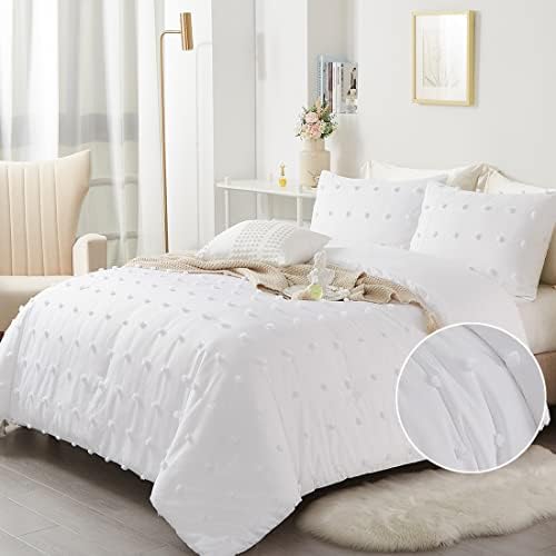STUAA White Twin Comforter Set, Tufted Twin Size Comforter Bed Set for Girls, Shabby Chic All Season Down Alternative Comforter Lightweight & Fluffy for Boys & Girls