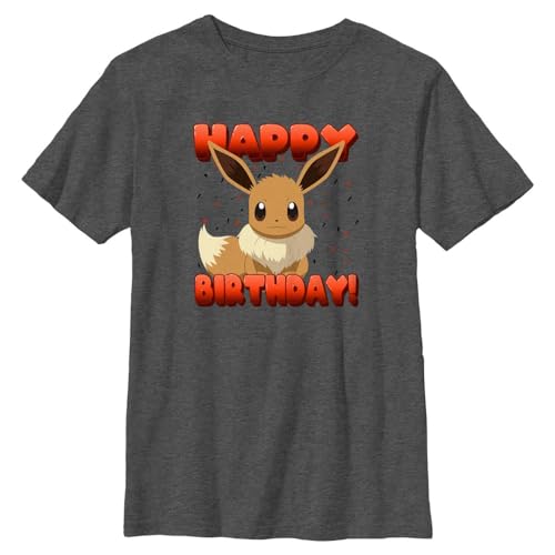 Pokemon Boys Eevee Birthday Short Sleeve Tee Shirt, Athletic Heather, Youth X-Small