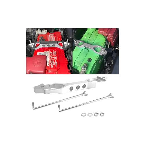 AICEL Battery Hold Down Sets, Billet Aluminum Alloy Car Battery Tie Down Bracket, Automotive Crossbar Holder Lock Mount with Galvanized Iron J Bolts, Car Accessories for Most Vehicles (Silver)