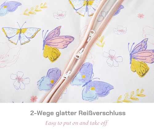Teechodina Baby Schlafsack mit Füßen 2.5 Tog Kinder Winter Schlafsack mit Beinen für Jungen Mädchen Baumwolle, 2.5 Tog/Schmetterling, 90cm/Baby Höhe 100-110cm