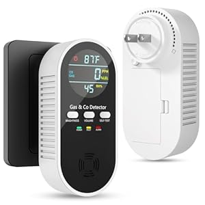 5-in-1 Carbon Monoxide Detectors, Natural Gas Leak Detector, Plug-in & Battery Backup Co Detector, HD Digital Display, CO Gas Temp Humidity Sensor, 1-Pcs, Black