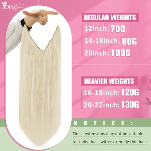 Image of YoungSee 130G Human Hair Wire Extensions Blonde Hidden Wire Hair Extensions Platinum Blonde Invisible Fish Line Hair Extensions Real Human Hair 20 Inch