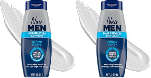 Nair Men Hair Remover Body Cream, Quick and Easy Body Hair Removal Cream for Men, Aloe and Lanolin, Dermatologist Tested, 12 Oz, (Pack of 2)