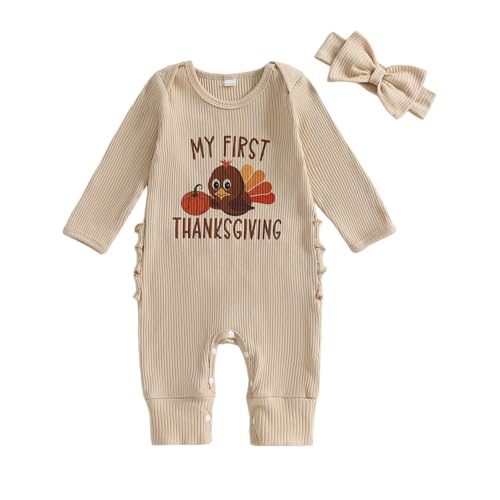 Adobabirl My First Christmas Baby Girl Outfit Newborn Onesie Embroidery Long Sleeve Romper Headband Fall Winter Clothes