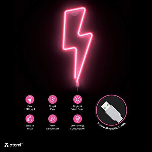 Image of Atomi Smart Neon LED Light I Decorative Wall Art for Bedrooms, Bars & DIY Designs I USB Powered, 10 ft Cord - Bolt- Pink