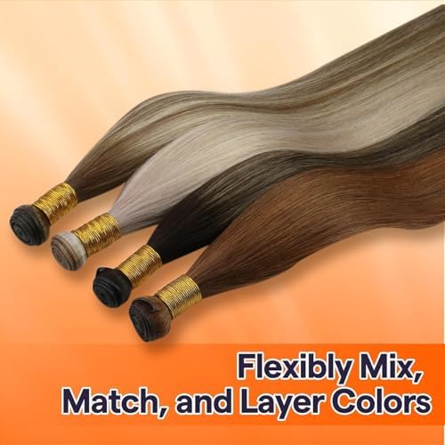 Full Shine Hair Extensions Real Human Hair 18 Inch Blonde Highlighted Human Hair Bundles Genius Human Hair Weft Hair Extensions Color Ash Blonde Highlights Bleach Blonde Hand Tied Weft 50G — view 5