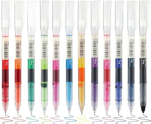 Image of Liquid Ink Rollerball Pens - Set of 10 Multicolor 0.6mm Quick-Dry Fine Tip Pens - Smooth Writing Ballpoint Pens for Journaling, Sketching, Note-Taking & Art