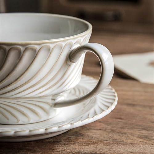 Tasse à café en céramique rétro de 300ml avec soucoupe assortie pour latte et cappuccino
