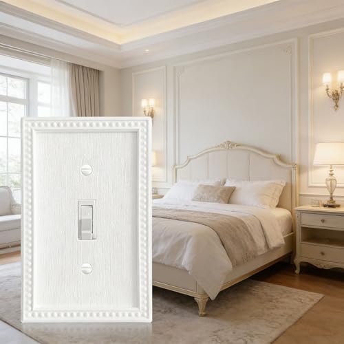 Image of ZEFTV 20 Pack Mid-Size Toggle Light Switch Wall Plates 1-Gang Switch Electrical Cover Plate Unbreakable Thermoplastic Faceplate, Classic Beaded Relief Design, White