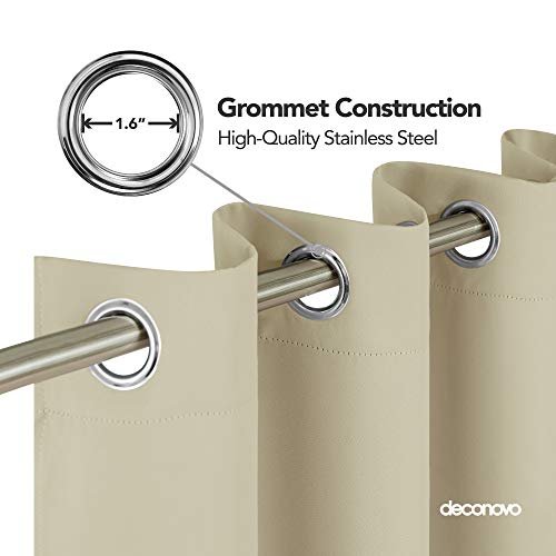 Image of Deconovo Grommet Blackout Curtains Solid Thermal Insulated Room Darkening Energy Saving Window Bedroom, 52x63 Inch, Beige-1 Panel