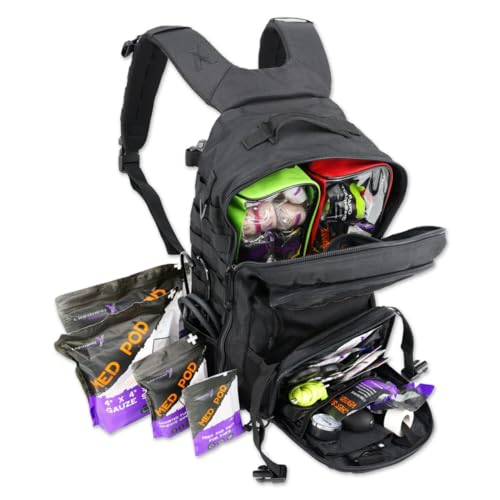 Lightning X Stocked Modular Trauma & Bleeding First Aid Responder Medical Backpack + Kit - BLACK - Lightning X Products