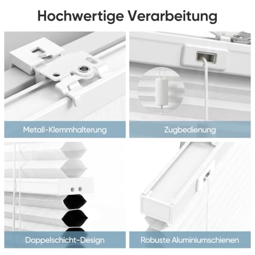 Sekey Wabenplissee Ohne Bohren Doppelplissee Day+Night Verdunkelung Rollo 100% verdunkelnd Blickdicht, Klemmfix, Aluminiumschiene 50x130cm – Ansicht 2