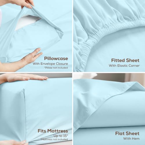 Image of Utopia Bedding Queen Bed Sheets Set - 4 Piece Bedding - Brushed Microfiber - Shrinkage and Fade Resistant - Easy Care (Queen, Ice Blue)