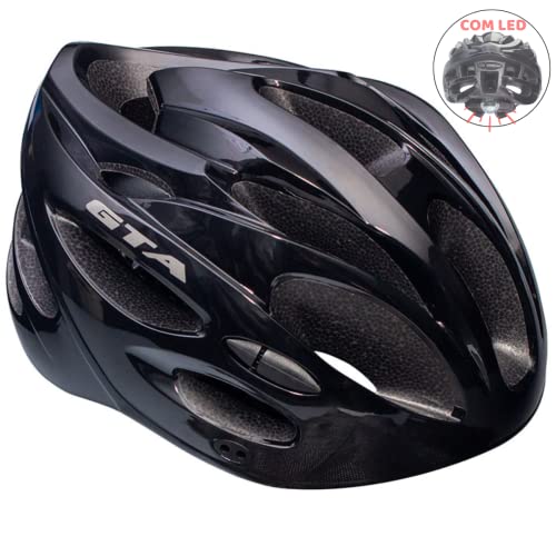 Capacete Bike Ciclismo Masculino Feminino Com Led Pisca MTB (Medium, Preto)