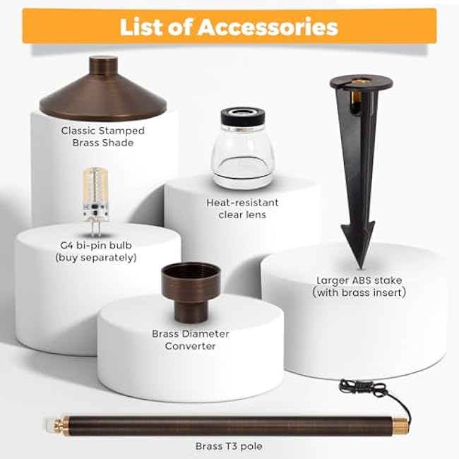 Gardencoin Solid Brass Low Voltage Pathway Lights (6.7'' Shade, 21.9'' Tall), 12V AC/DC Heavy Duty LED Landscape Path Lights Outdoor Wired, Antique Bronze Walkway Lights with Larger Stake, 12-Pack