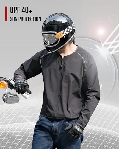 RIDEIRON Motorradjacke Herren Winddichte Leichte Gefütterte für alle Jahreszeiten Wasserdicht UPF40+ Sonnenschutz Kompakt Tragbar Geeignet zum Motorradf Klettern Schwarz XL