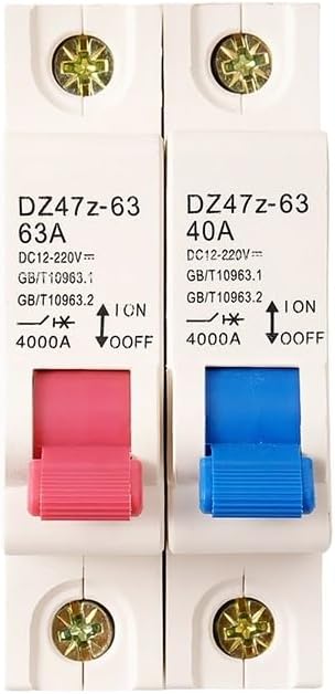 DZ47 32A 40A 63A 12V-220V Din Rail DC MCB Mini Circuit Breaker Battery Car Protector Electric Vehicle Motorcycle Air Switch(Red,40A)
