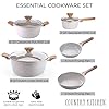 Country Kitchen Non-Stick Cast Aluminum Cookware Set - Durable Kitchen Cookware for Everyday Cooking, Speckled Cream, 8 Pc. #1