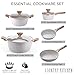 Country Kitchen Nonstick Induction Cookware Sets - 8 Piece Nonstick Cast Aluminum Pots and Pans with BAKELITE Handles - Non-Toxic Pots and Pans- Speckled Cream with Light Wood Handles
