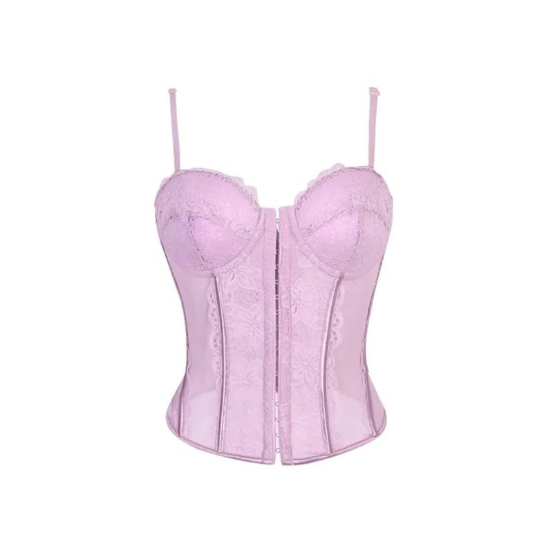 Corsé sexy de tirantes finos for mujer, con encaje floral, sujetador tipo bustier, camisola, lencería moldeadora, corsé reductor, top sin mangas(PURPLE,M)