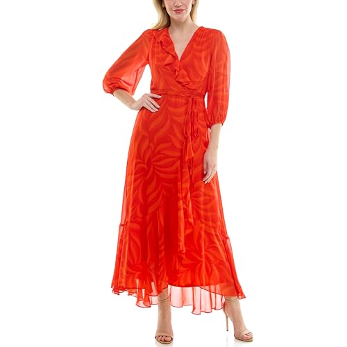Image of Maison Tara Women's V-Neck Ruffle Faux Wrap Maxi Dress