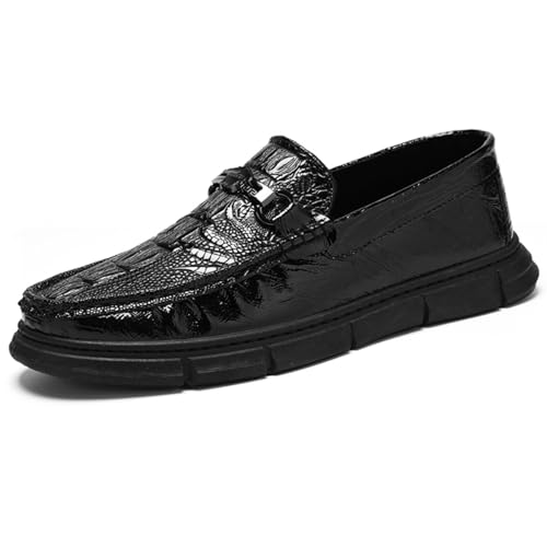 Men's Patent Leather Alligator - Embossed Loafers, Casual Slip - On Shoes, Driving Boat Shoes, Soft Penny Loafers for Men