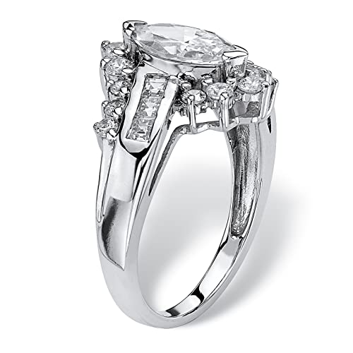 PalmBeach Platinum-plated Sterling Silver Marquise Cut Cubic Zirconia Bypass Engagement Ring Sizes 6-102