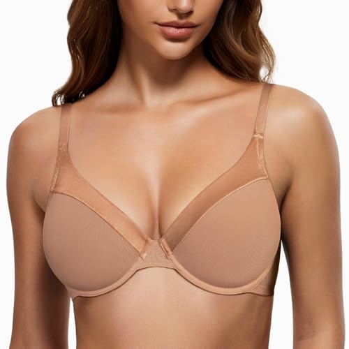 Image of Wingslove Women's Sheer Lace Bra Demi Through Mesh Bralette Unlined Underwire Support Non Padded