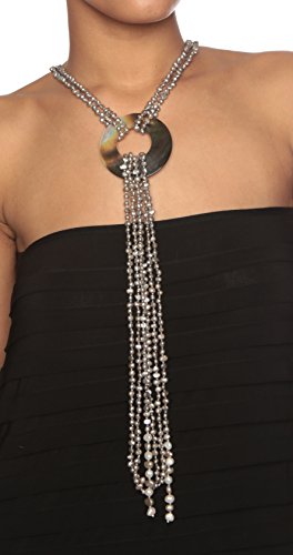 HinsonGayle 'Cleopatra' 6-Strand Silver Gray Cultured Freshwater Pearl & Shell Lariat Y Necklace-35 in Length - Image 3