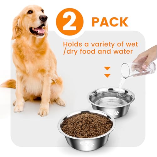 PETTOM 2 Stück Edelstahl Fressnapf Hund (1560 ML), Hundenapf Futternapf Hund Edelstahl mit Rutschfestem Silikonboden für Große, Mittelgroße Kleine Hunde, Spülmaschinengeeignet, M - 21 cm, Silber