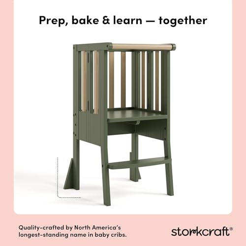 Image of Storkcraft Toddler Standing Tower Kitchen Step Stool, Olive /Driftwood