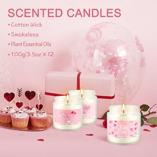 Image of Valentine's Day Pink Scented Candles-12Pcs 3.5oz Each-Natural Plant Essential Oils & Cotton Wick, Aromatherapy Candle for Relaxing Stress Relief, Home Decor & Romantic Gifts for Her.