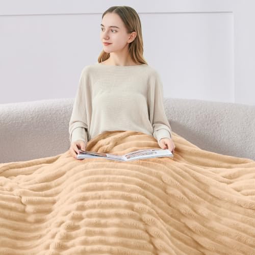 Image of BEDELITE Ribbed Twin Blanket for Couch & Bed, Blush Sand, 60 inchx80 inch | Ultra-Soft Plush Fleece, Cozy, Warm Yet Lightweight, Ribbed Texture, Home Decor, Machine Washable, Giftable, All-Season Use