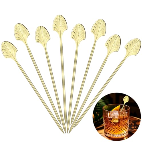 Chengu 8 Pcs Gold Cocktail Picks 5 Inch Stainless Steel Martini Sticks for Olives Garnish Picks for Drinks Appetizers Fruits, Dinner Party, Movie Night, Bar