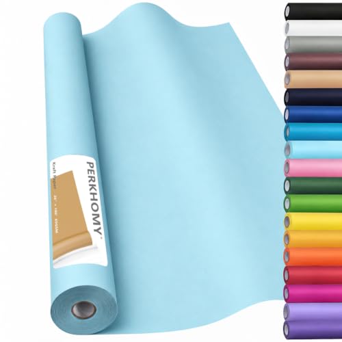 PerkHomy Light Blue Kraft Paper Roll 36" x 1200" (100') for Gift Wrapping Bouquet Flower Art Painting Craft Writing Packaging Shipping 80GSM 55LB (Light Blue, 36" x 100')